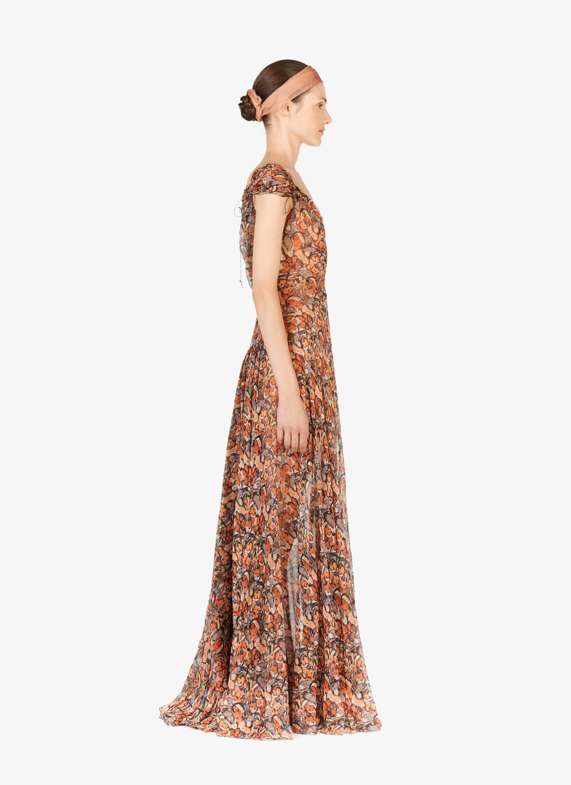 Flowing Silk Chiffon Dress  ALAÏA MULTICOLOR ORANGE FLOWING SILK CHIFFON DRESS
